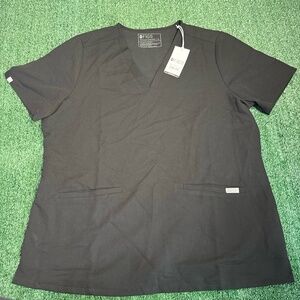 NWT‎ FIGS Casma Three Pocket Short Sleeve Black Scrub Top Women's Size XL